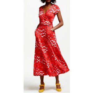 Boden Red Pop of Peony Maxi Dress Pockets Size 14R